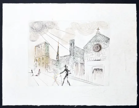 Гравюра Dali - Salvador Dalí (1904–1989) - Notre-Dame de Paris - Drypoint, etching with aquatint, hand-coloured on Japanese paper - 1969