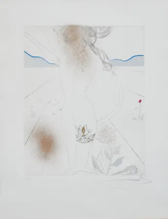 Гравюра Dali - Salvador Dalí (1904–1989) – Nude with garter – Lithograph on paper, hand-coloured drypoint etching – 1969
