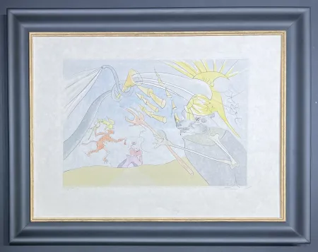 Гравюра Сухой Иглой Dali - Salvador Dalì (1904-1989) - The Elephant and Jupiter's Monkey - Drypoint etching with stencil - 1974