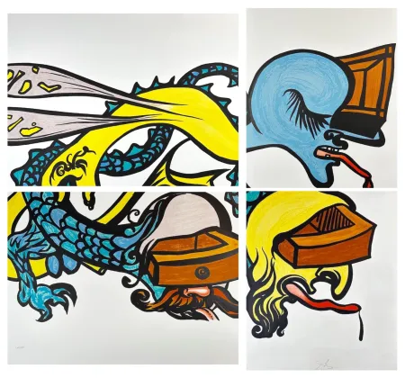 Литография Dali - Vitraux in Four Sheets Puzzle of Life