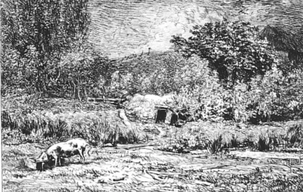 Офорт Daubigny - Le cochon dans un verger
