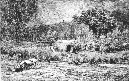 Офорт Daubigny - Le cochon dans un verger
