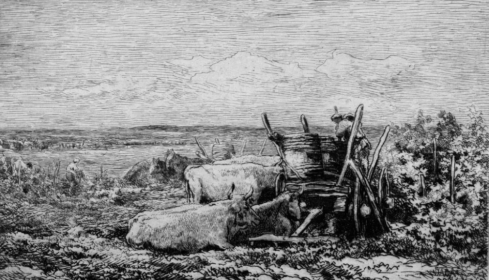 Офорт Daubigny - Les vendanges. (Souvenir du Morvan)