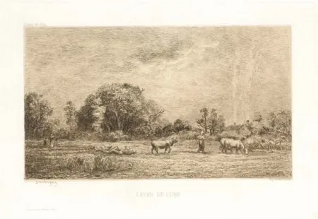 Гравюра Daubigny - Lever de lune