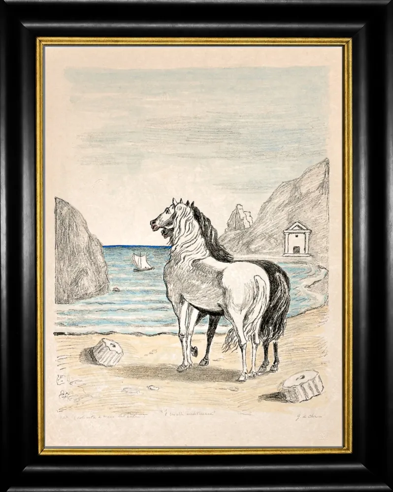 Литография De Chirico - Cavalli in riva al Tirreno (I cavalli mediterranei)