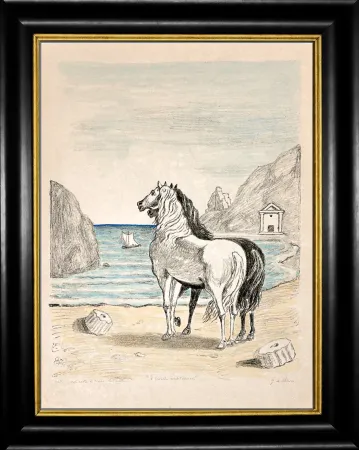 Литография De Chirico - Cavalli in riva al Tirreno (I cavalli mediterranei)