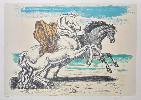 Литография De Chirico - Giorgio De Chirico (1888–1978) – Cavalli sulla spiaggia – 8-colour lithography – 1970