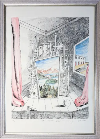 Нет Никаких Технических De Chirico - Giorgio De Chirico (1888–1978) - Interno Metafisico - Watercolour on lithographic base, retouched in pencil and hand-coloured by the artist - 1969