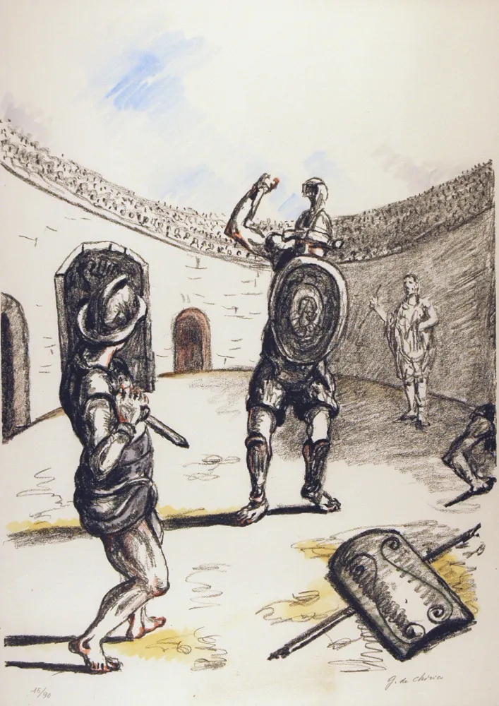 Литография De Chirico - Gladiatori nell'arena