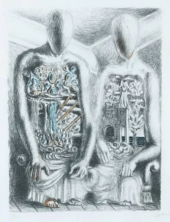 Литография De Chirico - Gli Archeologi IV dalla suite Metamorphosis