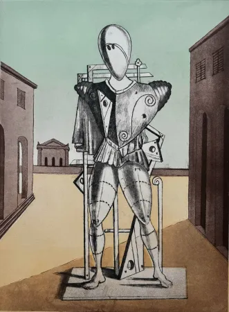 Офорт De Chirico - Il trovatore nella piazza