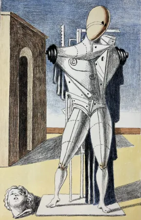 Литография De Chirico - Il Trovatore solitario ( manto blu )