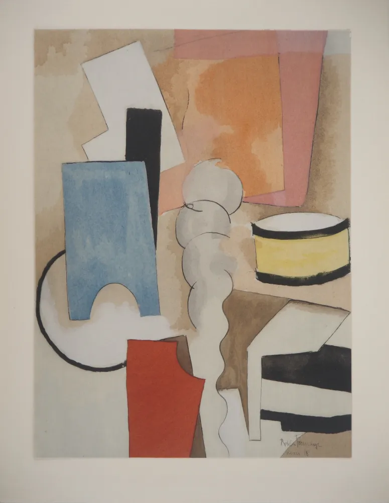 Литография De La Fresnaye - Nature morte cubiste au tambour