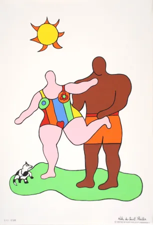 Сериграфия De Saint Phalle - Nana rose et baigneur brun