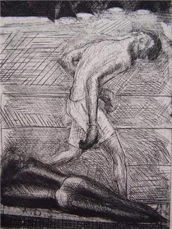 Офорт De Segonzac - Le KO du noir