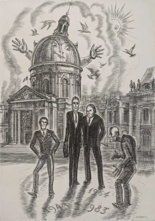 Офорт Decaris - Devant l'Académie Française