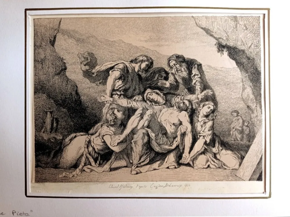 Гравюра Delacroix - La Pietà, 1844- Pierre Edmond Alexandre Hédouin, Gravure, epreuve d'artiste, 1844