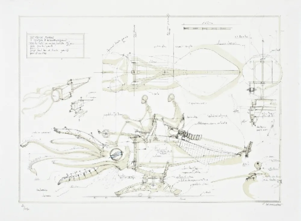 Литография Delarozière - Le calamar a retropropulsion