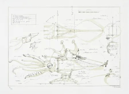 Литография Delarozière - Le calamar a retropropulsion