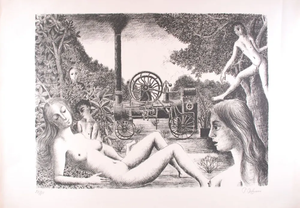 Литография Delvaux - La Locomobile