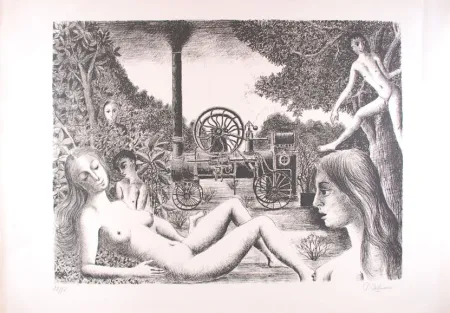 Литография Delvaux - La Locomobile