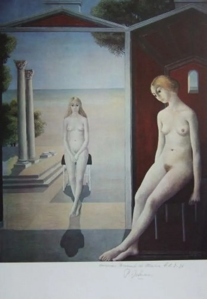 Литография Delvaux - Nus en bord de mer