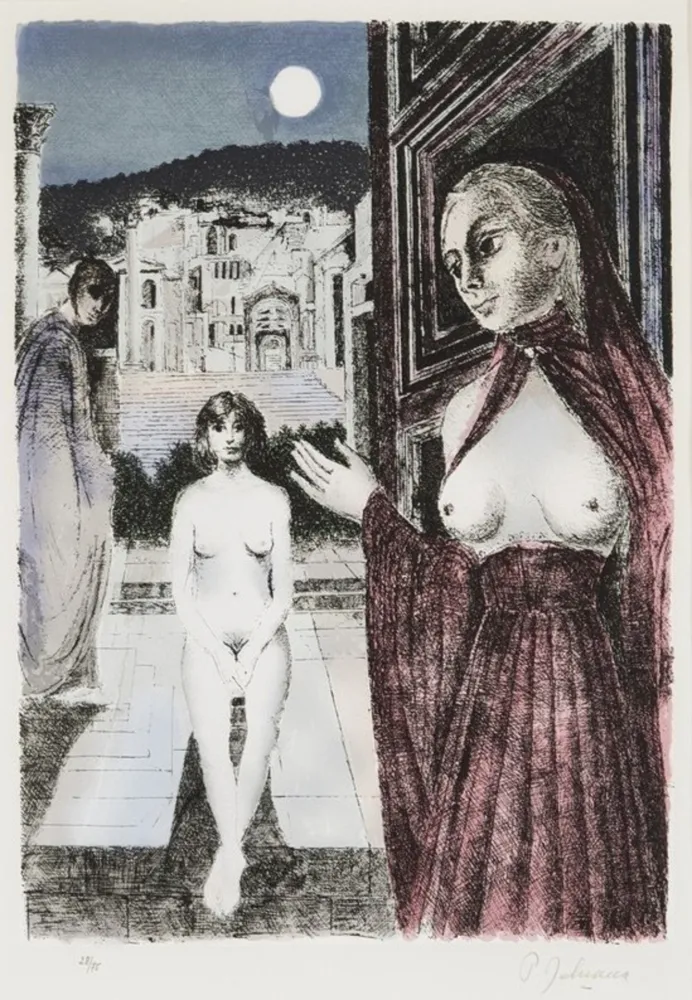 Сериграфия Delvaux - Paul Delvaux (1897–1994) – La Reine de Saba – Silkscreen print on tissue paper – 1982