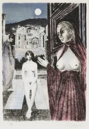 Сериграфия Delvaux - Paul Delvaux (1897–1994) – La Reine de Saba – Silkscreen print on tissue paper – 1982