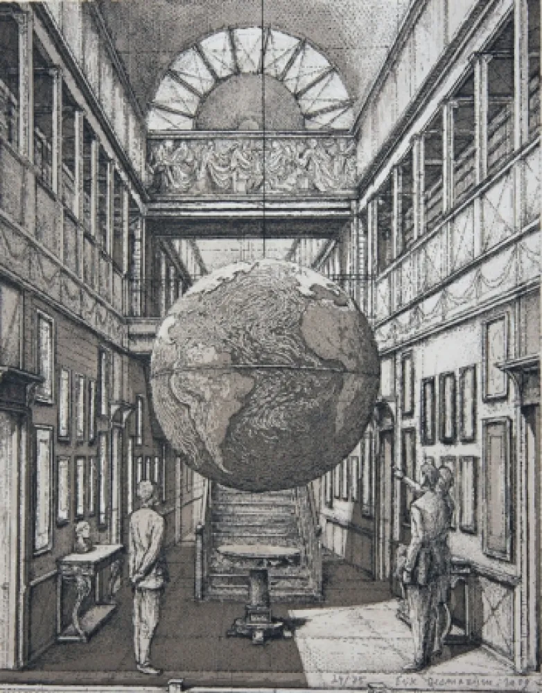 Офорт И Аквитанта Desmazières - Entrance Hall with a Globe