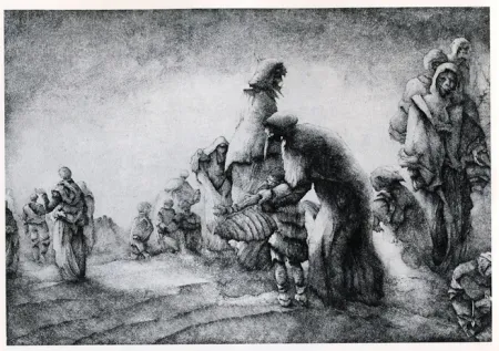 Гравюра Desmazières - Un Maman apprenant a son fils a voler