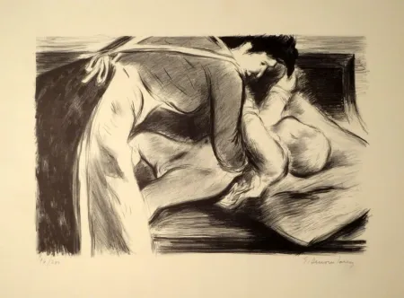 Литография Dessouslavy - Eine Mutter bettet ihr Kind