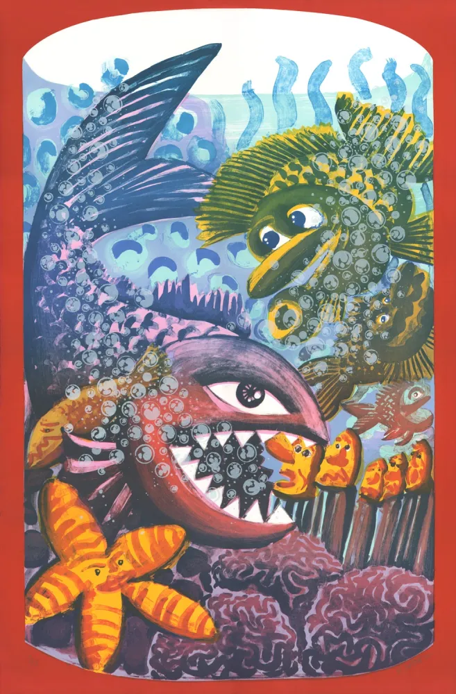 Литография Di Rosa - Drame dans l'Aquarium