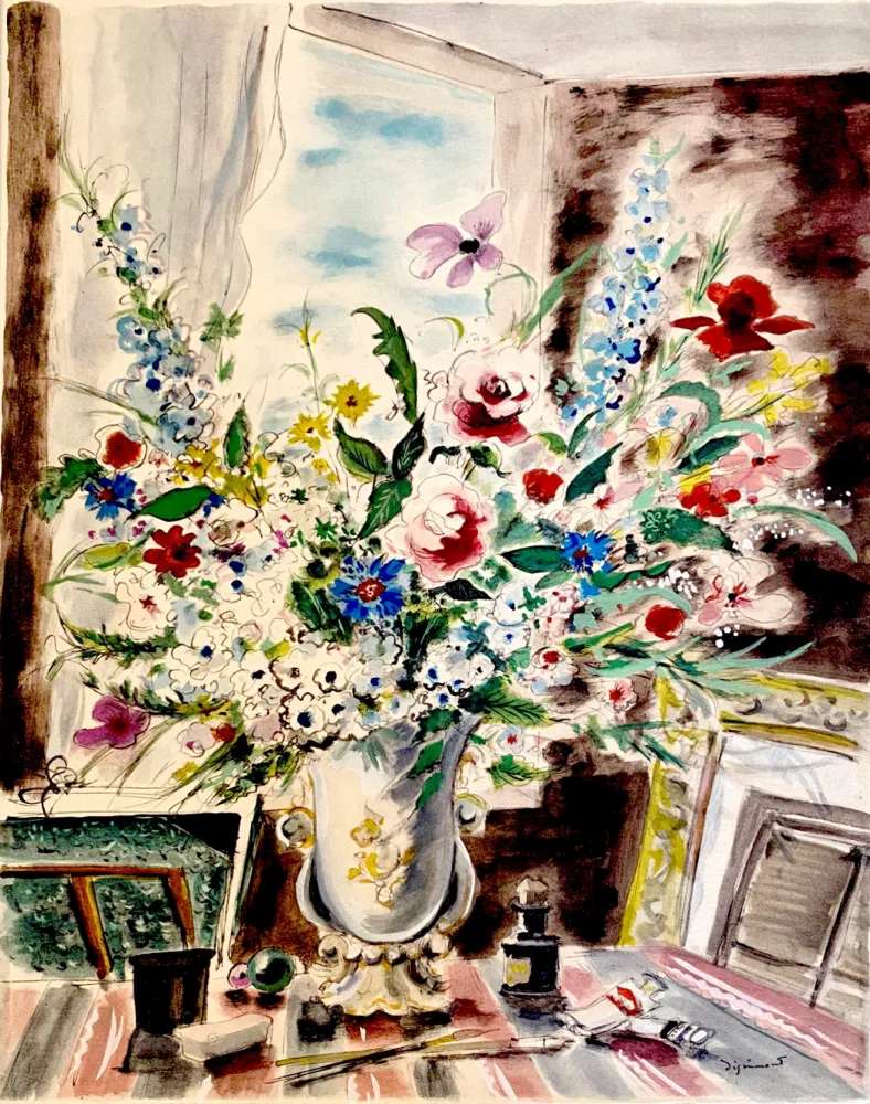 Литография Dignimont - Bouquet dans l'atelier