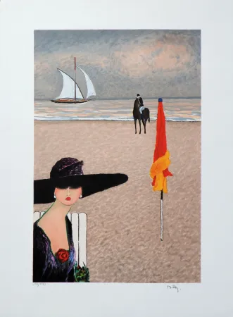 Литография Dilley - Elégante à Deauvill