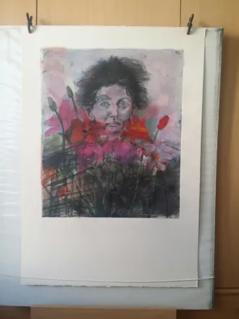 Гравюра Dine - NANCY OUTSIDE IN JULY FLOWERS OF THE HOLY LAND (1979 )  GRAVURE SIGNEE ET JUSTIFIEE  AVEC REHAUTS DE COULEURS  EPREUVE UNIQUE sur arches creme  FORMAT 90 X  63 CM ENVIRON  RARE  CATALOGUE RAISONNE D OENCH & FEINBERG 61 P 89 