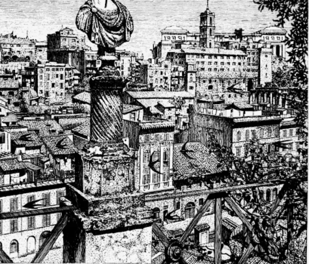 Офорт Disertori - Roma. Veduta del monte Capitolino dagli orti Farnesiani