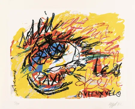 Сериграфия Dotremont - Soleil,/ crache tes rayons/ et mâche ton frein/ o vieux vélo