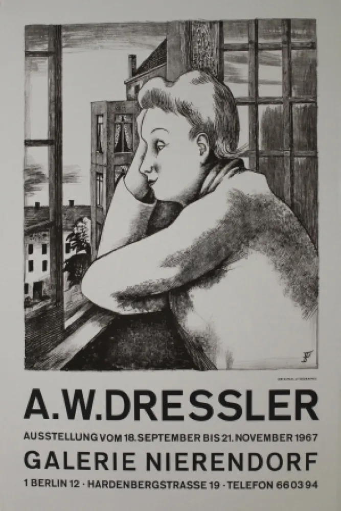 Литография Dressler - Frau am Fenster