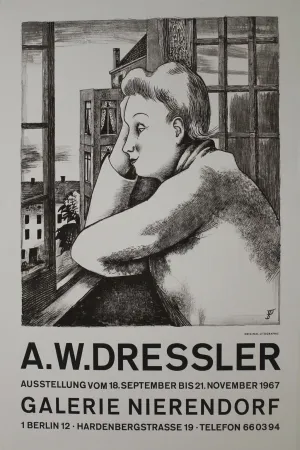 Литография Dressler - Frau am Fenster