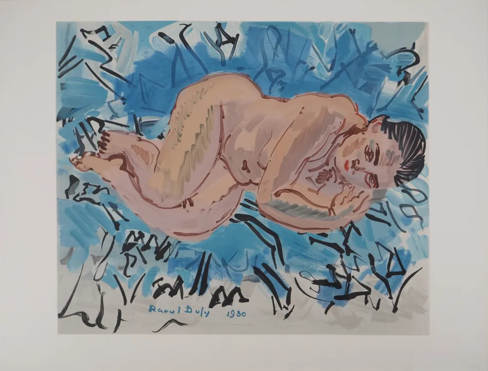 Литография Dufy - Nu sur un fond bleu