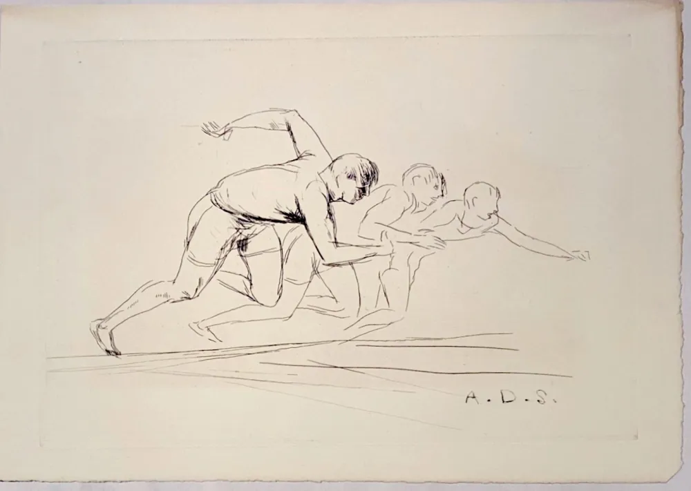 Гравюра Dunoyer De Segonzac - Départ de course de 100 mètres,