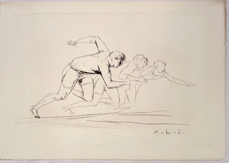 Гравюра Dunoyer De Segonzac - Départ de course de 100 mètres,