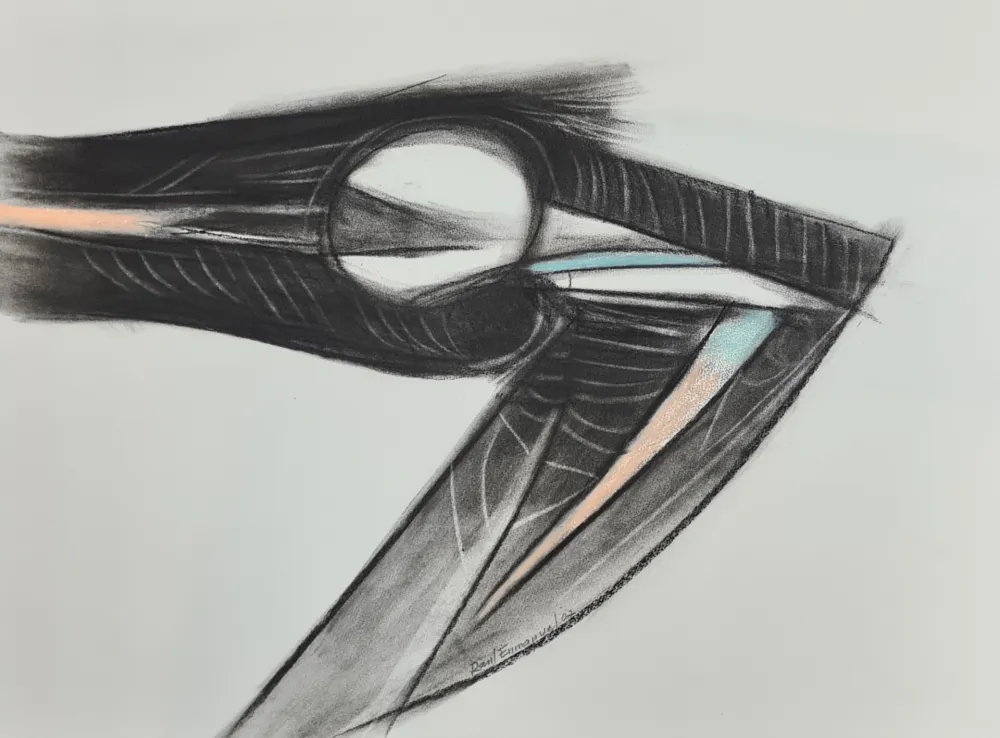 Монотип Enmanuel - Pajaro en negro y azul