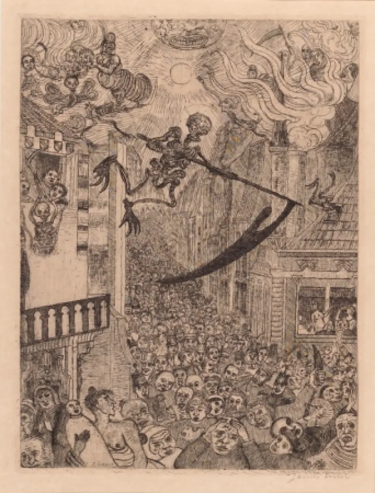 Гравюра Ensor - La mort poursuivant le troupeau des humains