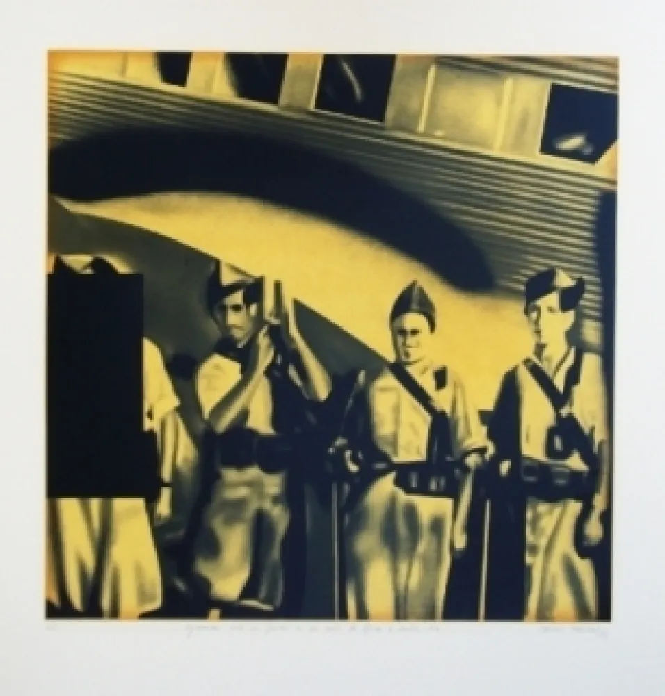 Литография Equipo Realidad - Legionarios ante un JUNKER en su vuelo de Africa a Sevilla 1936