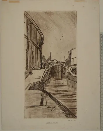 Офорт Erba - VECCHIO PONTE (A view of the Naviglio in Milan)