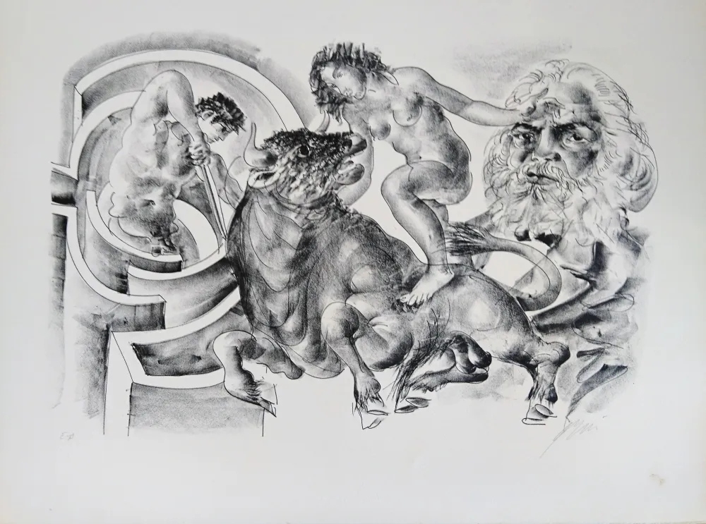 Литография Erni - Bull and portrait of Marx