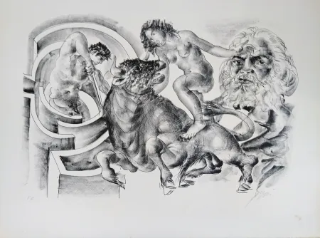 Литография Erni - Bull and portrait of Marx