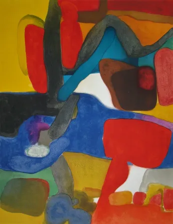 Литография Esteve - Composition rouge et bleu