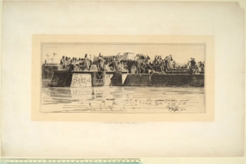 Гравюра Сухой Иглой Faruffini - LE SACRIFICE EGYPTIEN D'UNE VIERGE AU NIL